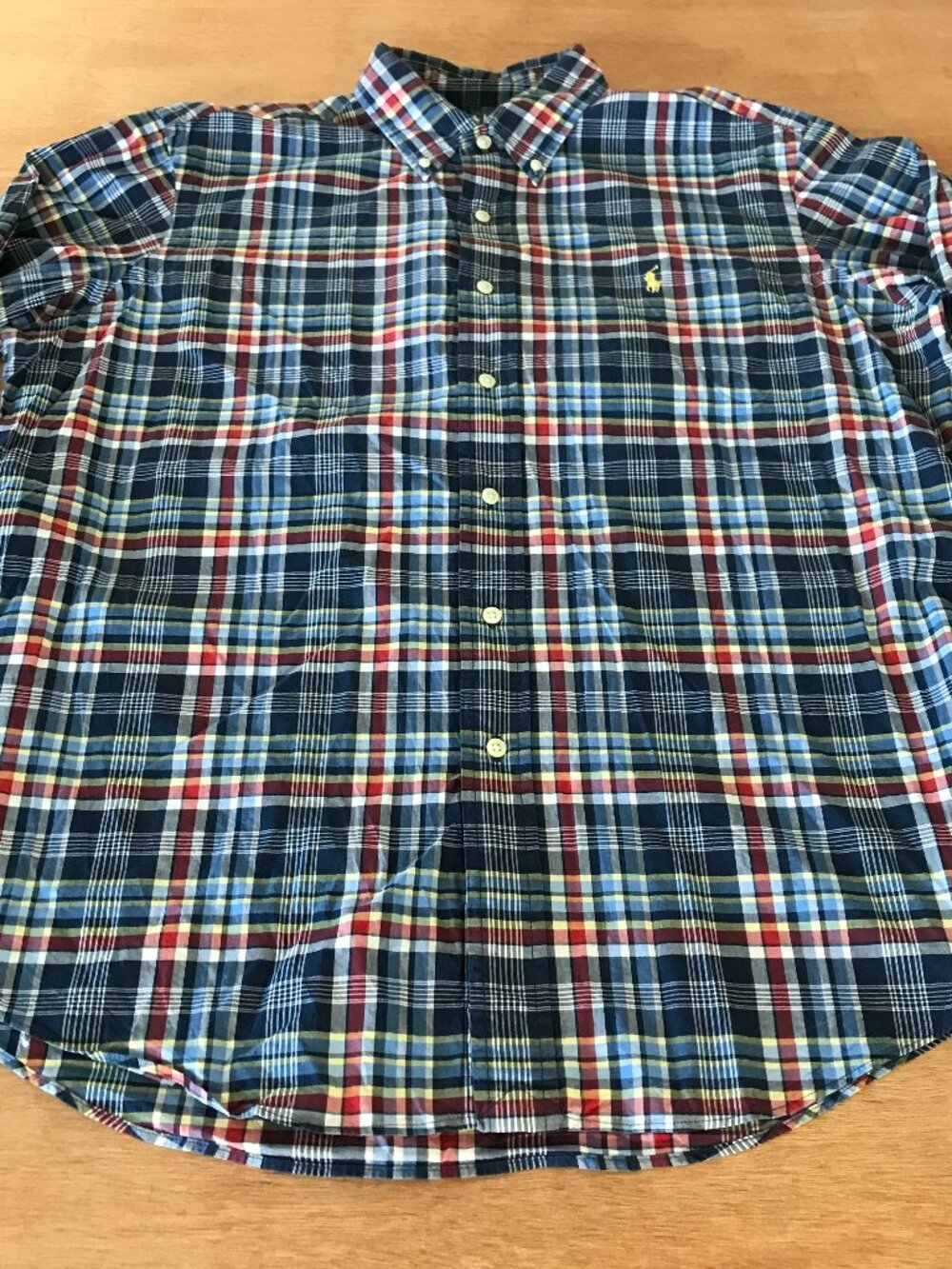 Ralph Lauren Custom Fit Shirt Men XL Blue Plaid Button Down Long Sleeve Collared